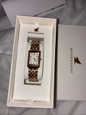 Hexter & Baines Gala. Rectangular Women's Watch 18K Gold Plating